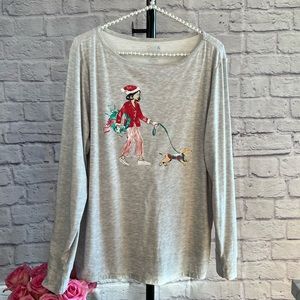 Croft & Barrow Gray Long Sleeve with Design Sleepwear Top